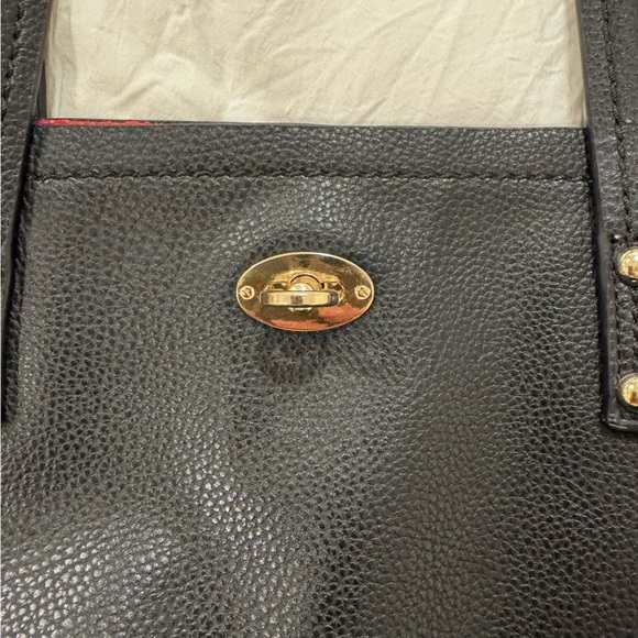 Elegant Black Faux Leather Tote Bag with Red Lining | Women's Work Shoulder Bag - Picture 5 of 6